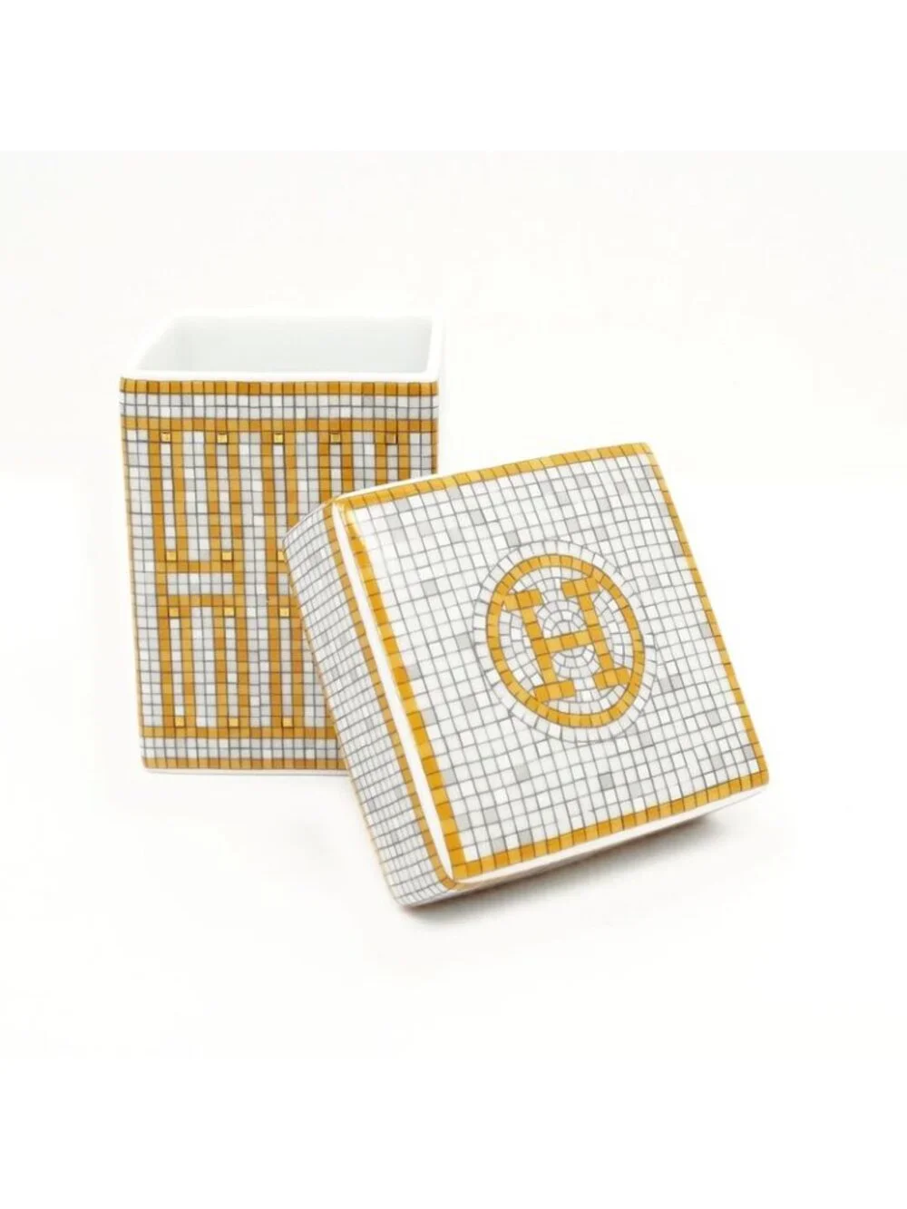 Hermes Small Box Mosaic 24 Gold White Pottery Accessories
